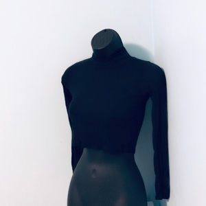 Black Long Sleeve Turtleneck Crop Top